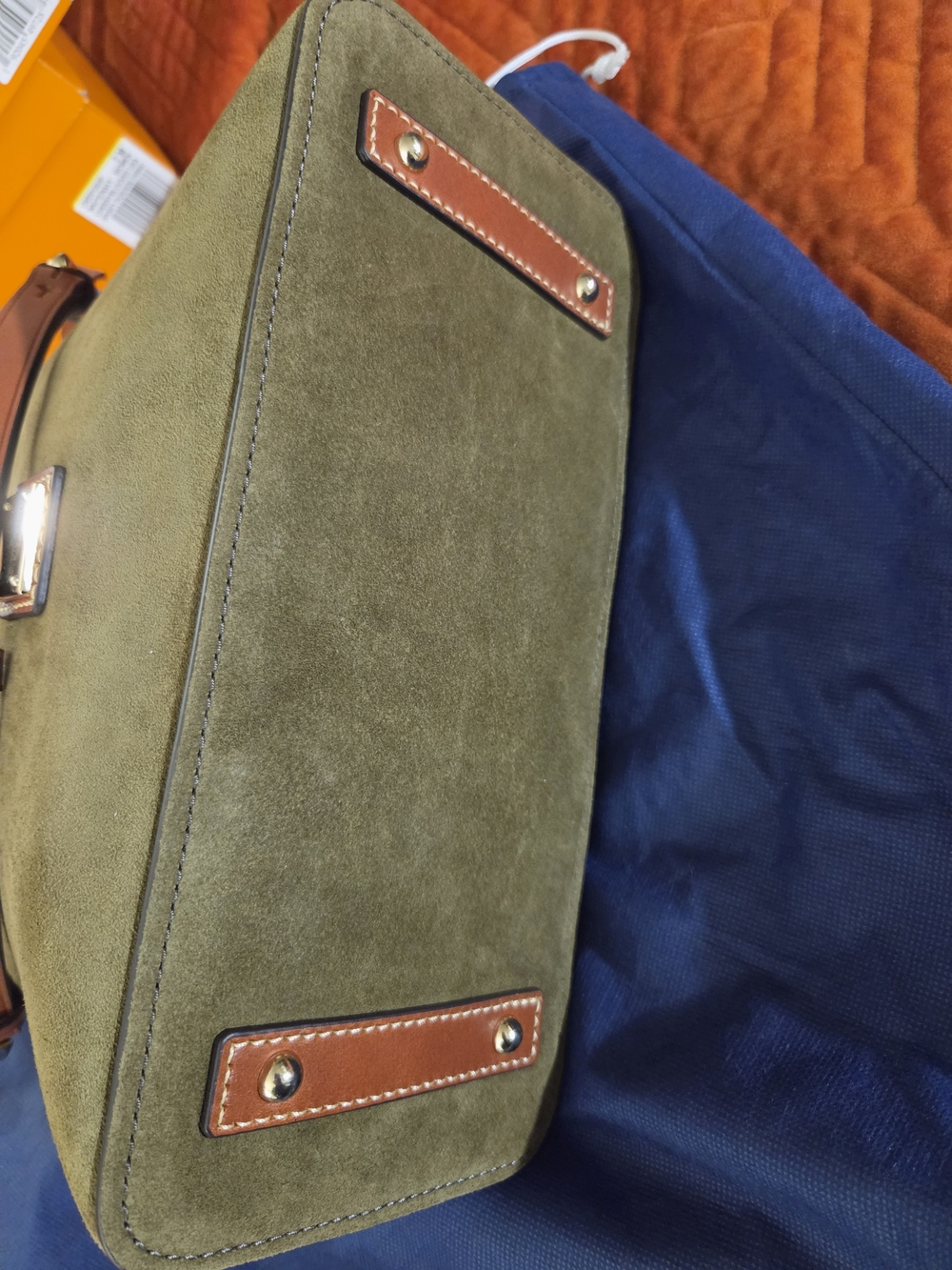 Dooney & Bourke Olive Suede Hobo Bag with Brown Leather Trim 9.5x5.5x11.5 - Picture 7 of 9
